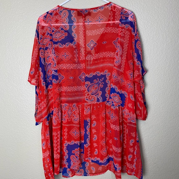 Lane Bryant Sheer American Paisley Tassel Tie Blouse - Picture 8 of 12